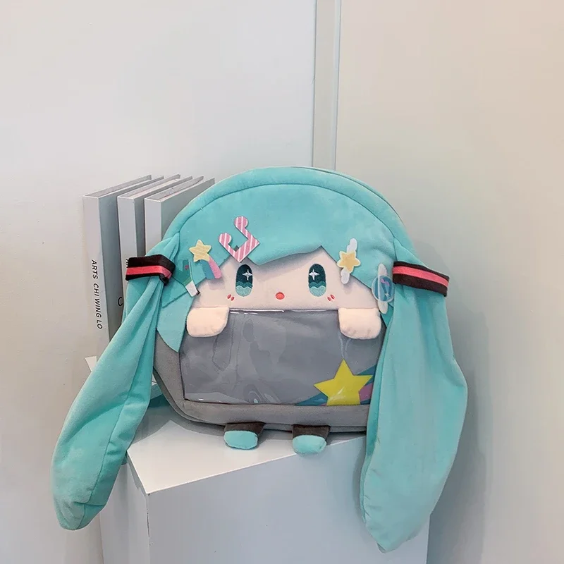 Cute Hatsune Miku Plush Backpack Soft Stuffed Bag Large Capacity Kawaii Anime Itabag Transparent Ita Pocket Birthday Gift Girl