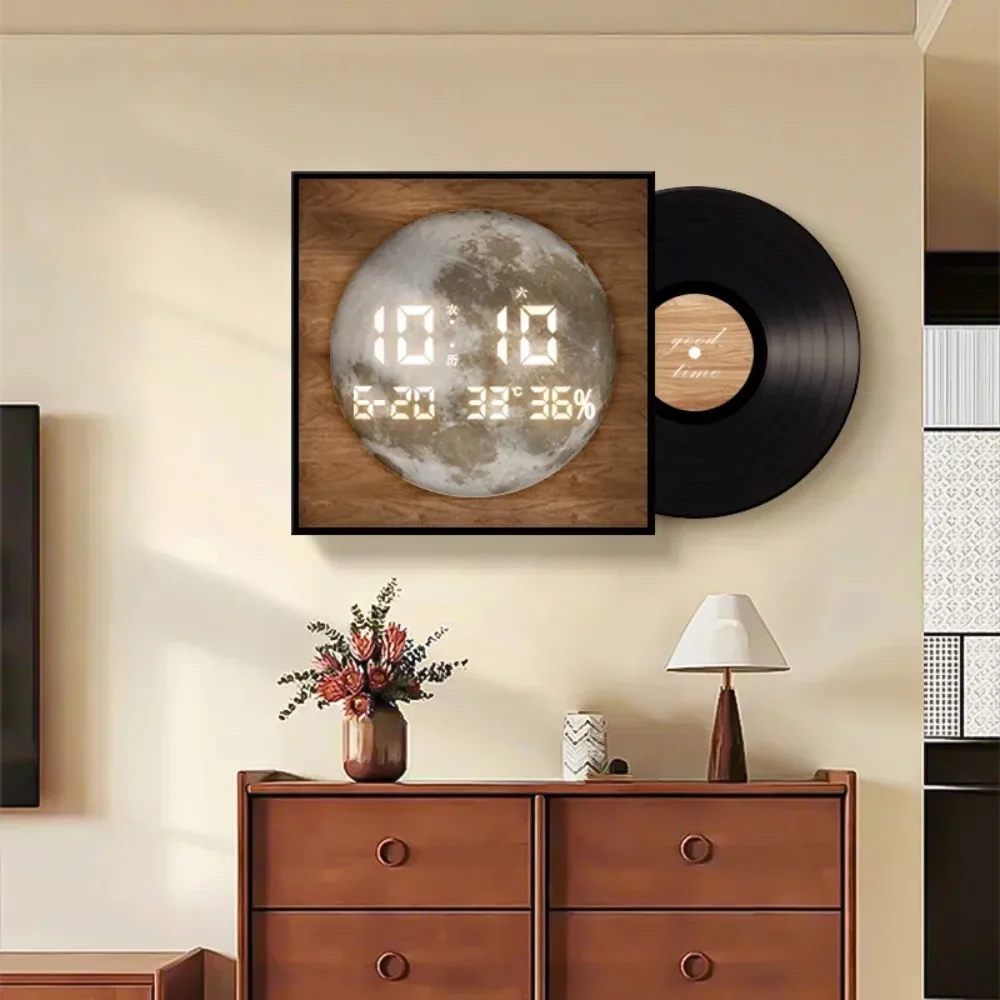 Living room decoration painting 2025 new retro mural clock painting Gaomei home electronic clock wall hanging light