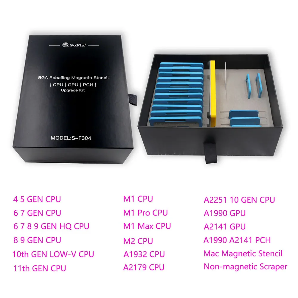 S-F304 BGA Reballing Magnetic Stencil for Macbook CPU GPU PCH Intel M1 M2 CPU to BGA Chip RAM NAND Tin Planting Platform Tools