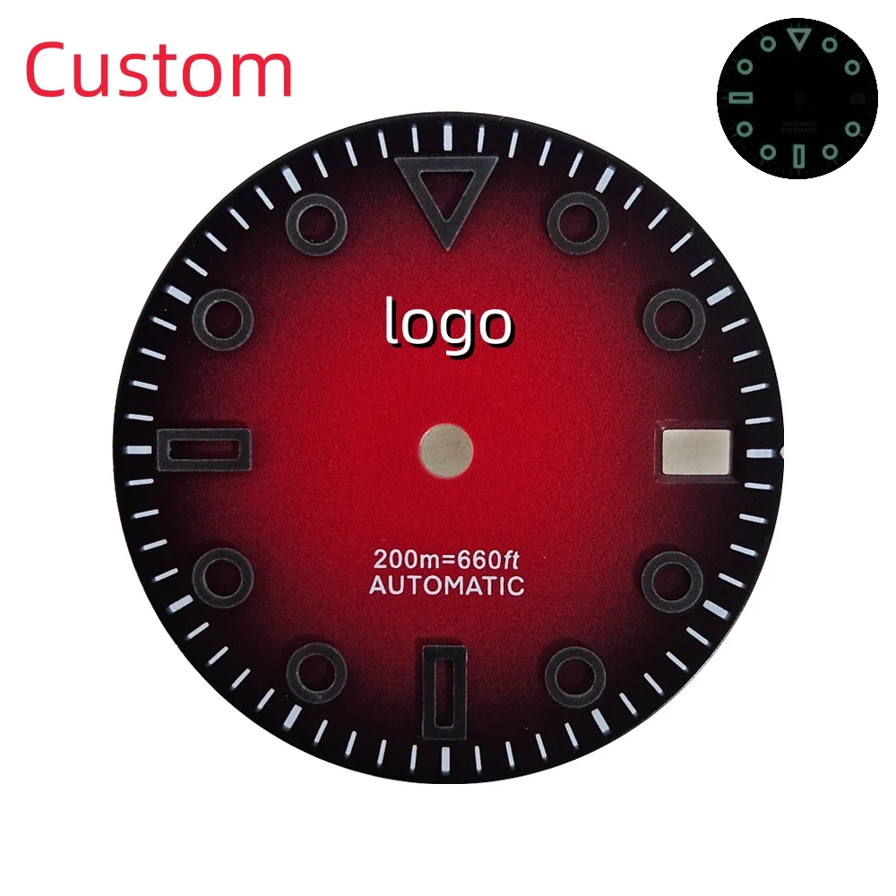 28.5mm Watch Dial with Thick Luminous Markers Black Blue Green Lume for NH35 NH36 Automatic Movement Custom Logo Watch Parts