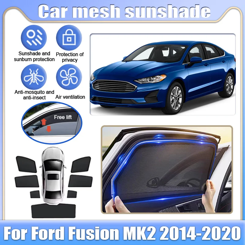 

Для Ford Fusion MK2 2014-2020, 2019 Mondeo MK4: Сетчатые солнцезащитные шторки на окна, защита от солнца, шторки для конфиденциальности, автоаксессуары
