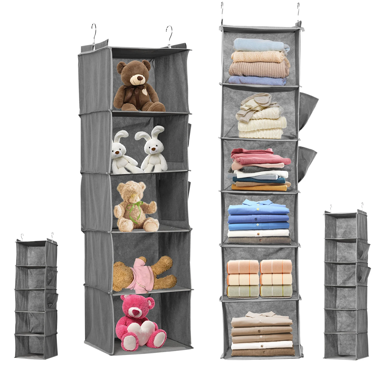 

5/6-этажная полка, подвесная полка для хранения с боковыми карманами и крючками, складной подвесной органайзер для одежды и плюшевой куклы