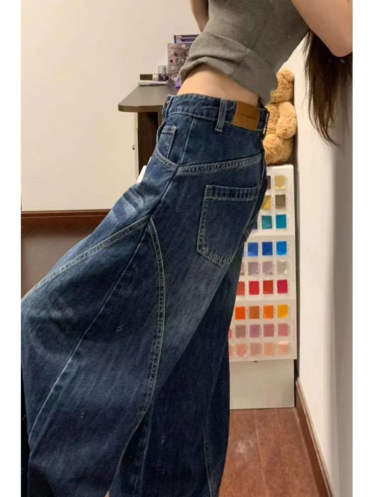 

American Style Retro High Waist Wide Leg Jeans Women's Spring New plus Size Loose Scythe Jeans Casual Comfortable Denim Pants