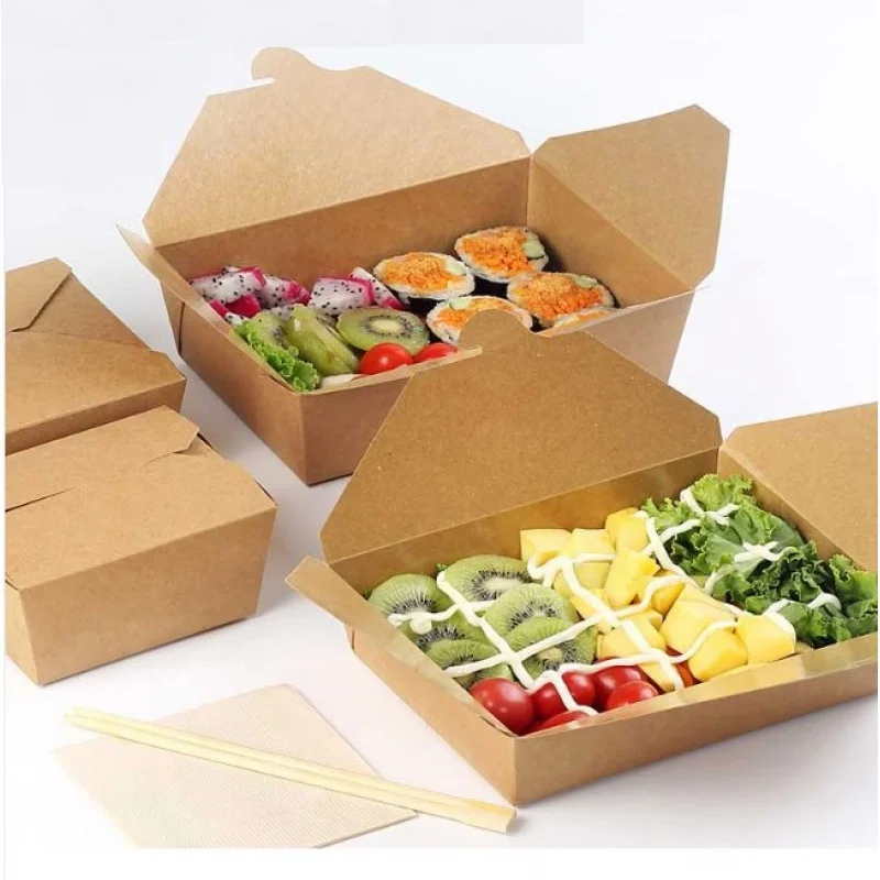 Boîte alimentaire en papier kraft personnalisée avec fenêtre, boîte à lunch marron, emballage pour sandwich et salade, à emporter rapidement