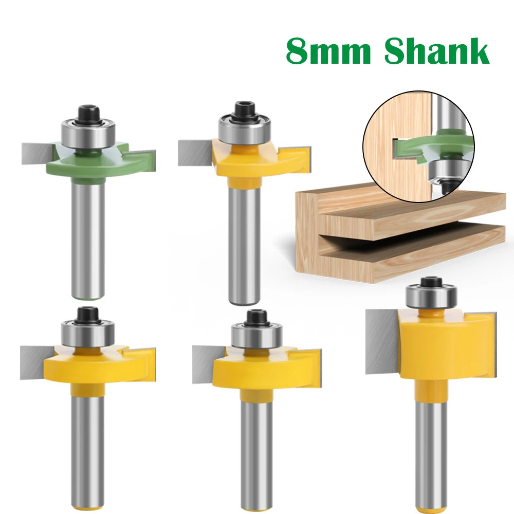

1PC 8MM Shank Milling Cutter Wood Carving T-Sloting Router Bit Bit with Bearing Wood Slot Milling Cutter T Type Rabbeting Wood