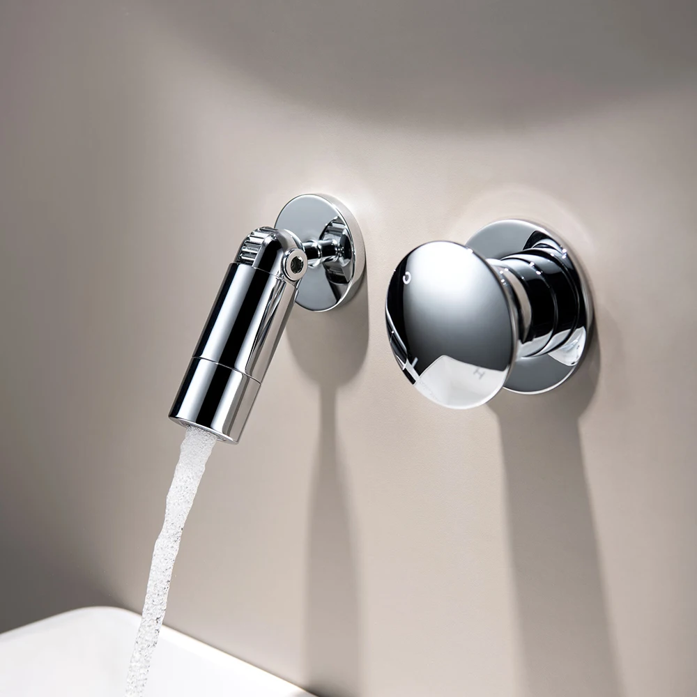 

Chrome Wall Mounted Basin Faucet All Copper Adjustable Height Hot Cold Water Mixer Tap Concealed In-Wall Bathroom Sink Tap