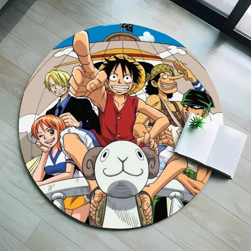 One Piece Flannel Round Floor Mats Anime Luffy Chopper Zoro Non-slip Carpet Cartoon Living Room Kitchen Bath Rug Home Decor Gift