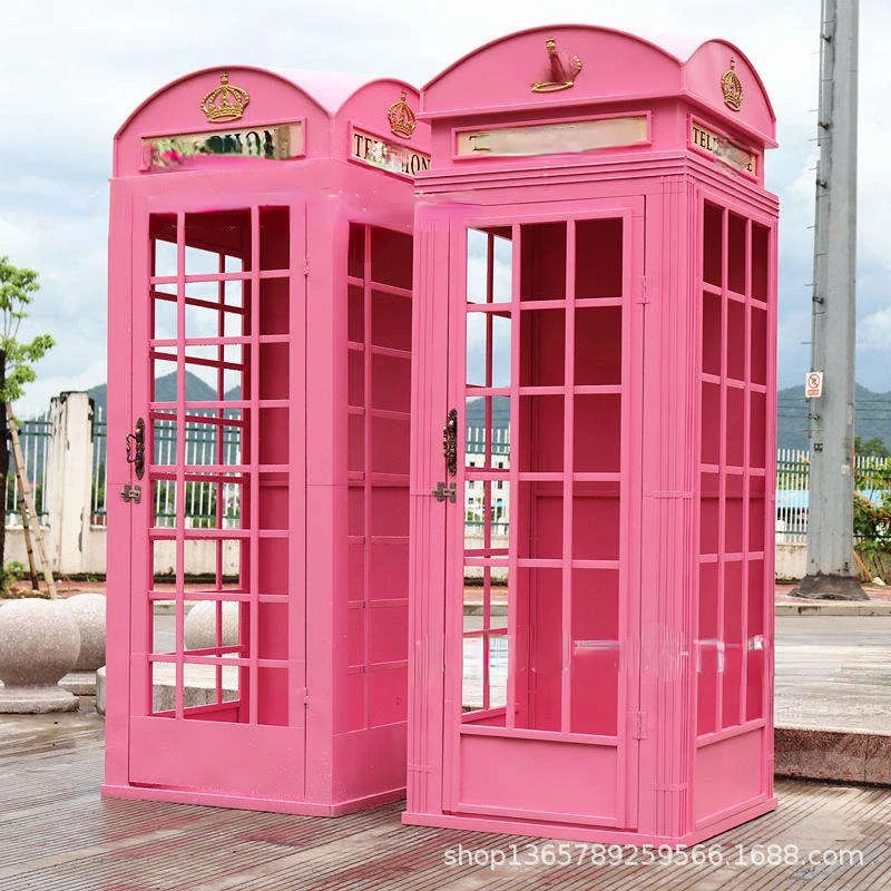 Custom london telephone booth pink telephone booth Outdoor art decoration pink telephone booth photography props for wedding