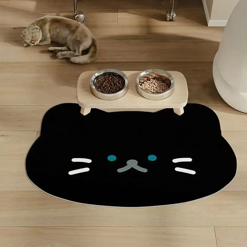 VIKAMA Premium Anti Skid Cartoon Cat Diatom Mud Pet Dining Area Cat & Dog Placemat Absorbent Easy Clean Feeding Splash Mat