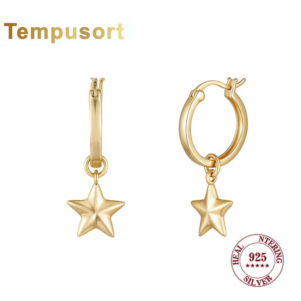 

Tempusort 925 Sterling Silver Star Dangle Huggie Earrings for Women Minimalist Cute Star Charm Hoop Earrings Fashion Jewelry