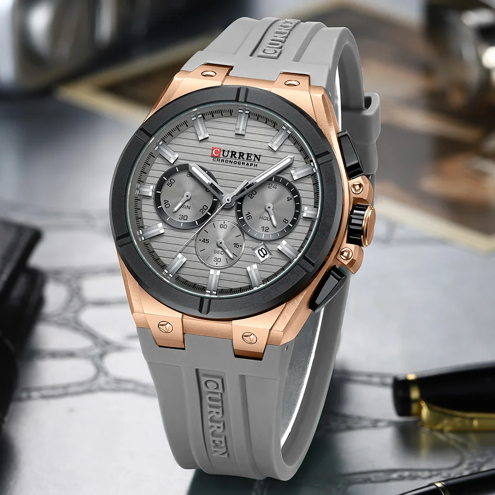 CURREN Luxury Men's Watch Waterproof Sports Quartz Clock Silicone Strap Chronograph Luminous Wristwatches Relogio Masculino