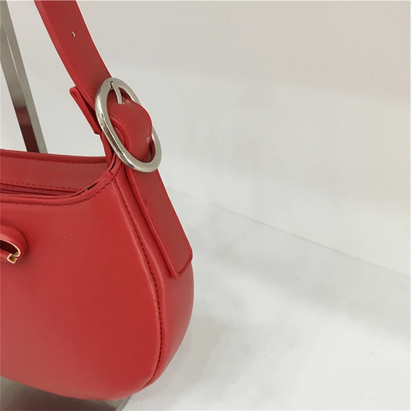 

Fashionable Sweet Bow Red Handbag Elegant Women's PU Single Shoulder Underarm Bags Korean Versatile Half Moon Bag Trend