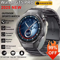 2025 GT5 Pro GPS Tracker Smart Watch Men 360*360 AMOLED Screen NFC BT Call Sports Waterproof Health Monitor Man Smartwatches New