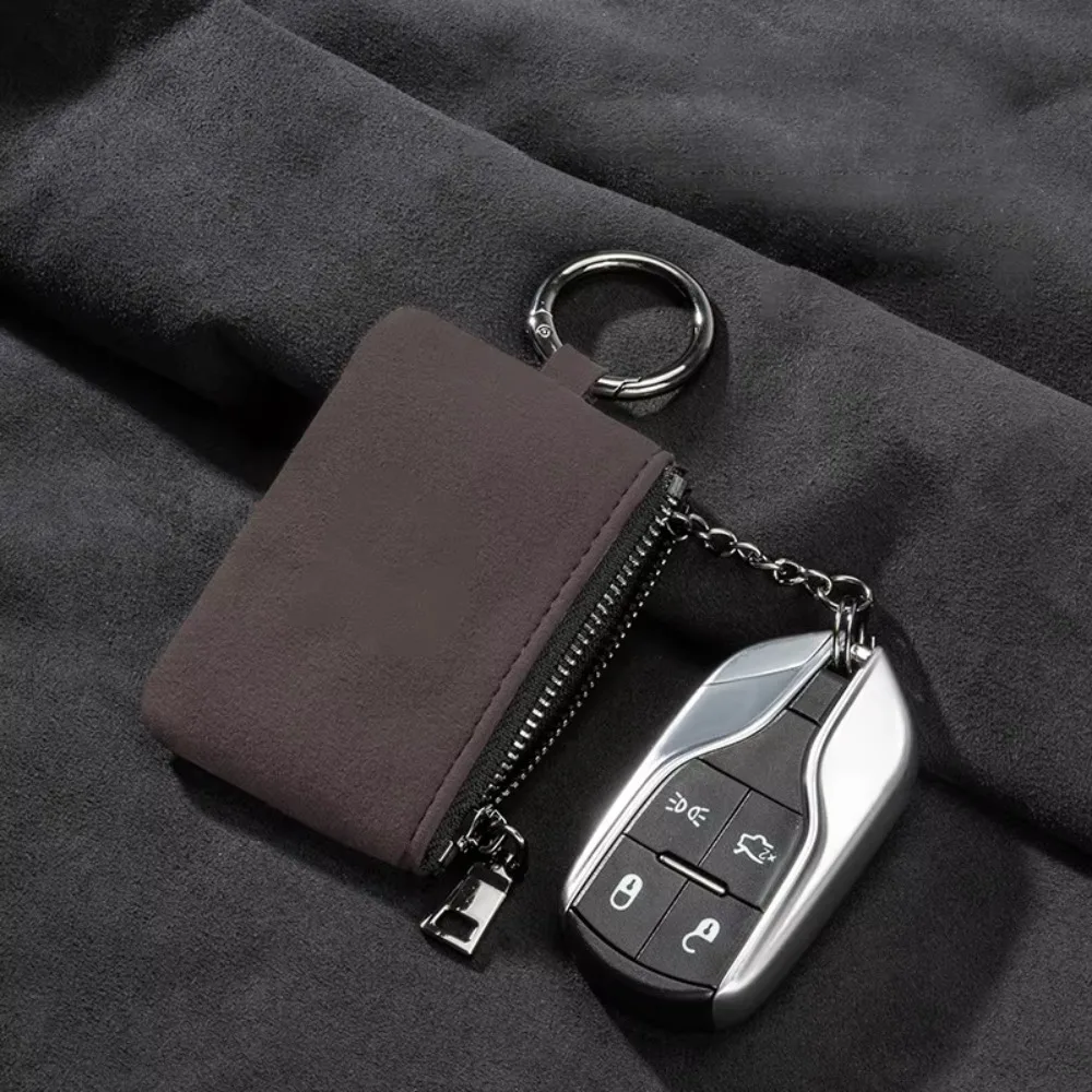 

Large-Capacity Portable Keychain Wallet Multifunctional Organizer Zipper Key Pouch Bag Portable Key Cover Suede Leather Key Case