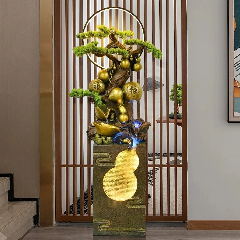 Rockery circulation water fountain fish pond cash cow Chinese living room gourd decoration