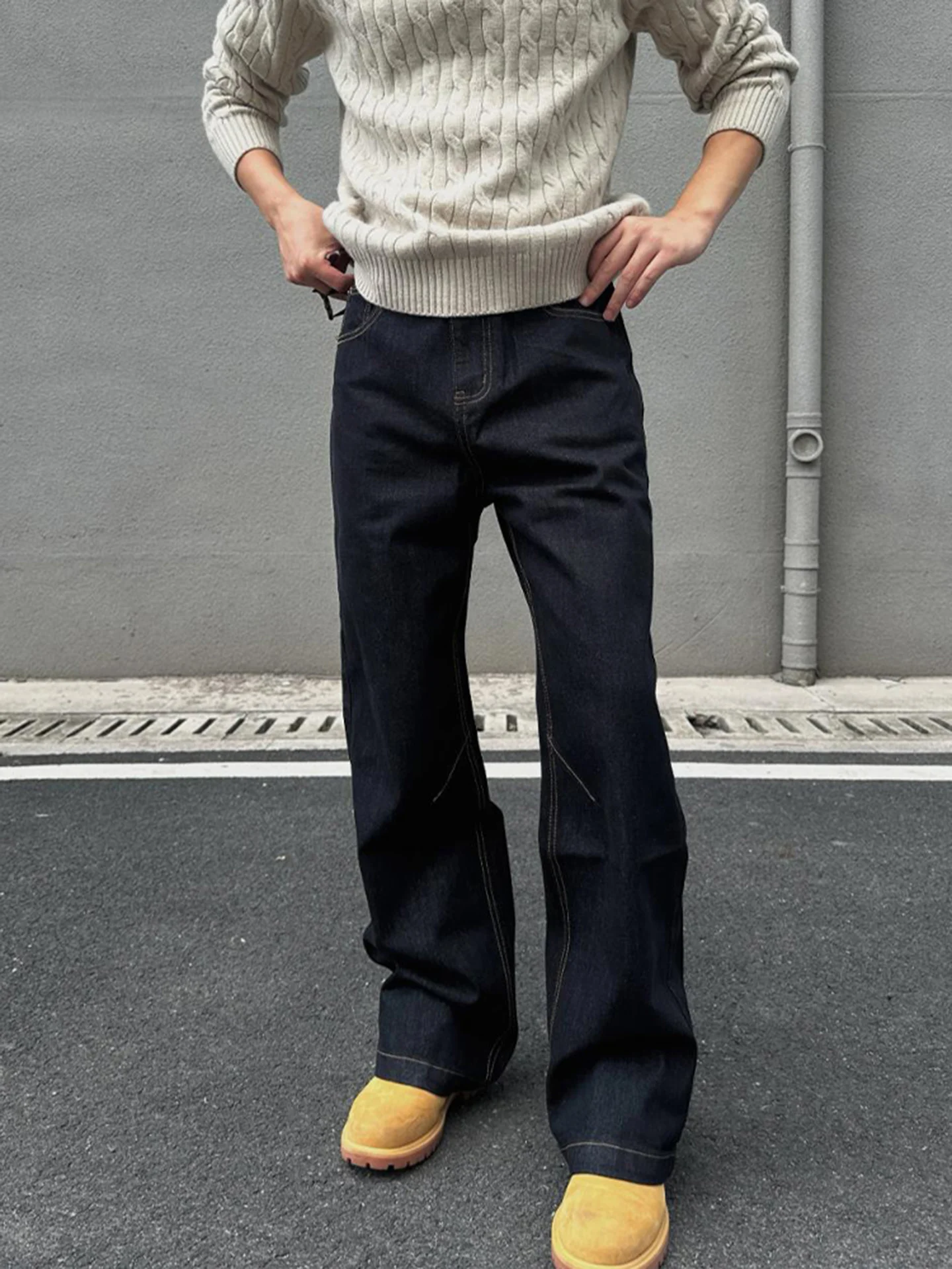 

American Retro Men's Original Denim Jeans High Street Vibe Straight Leg Narrow Clean Fit Flared Pants Casual Wear