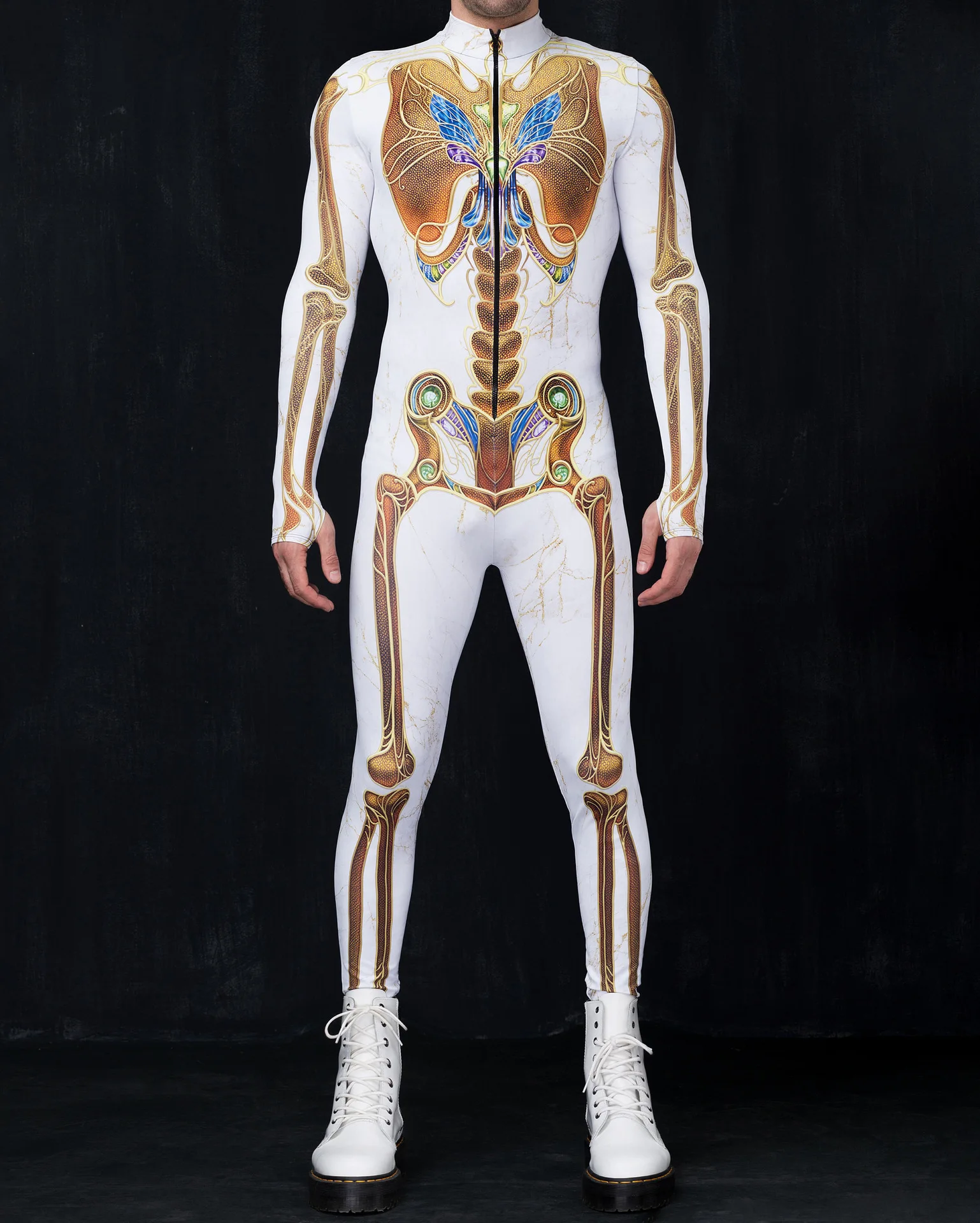 Unisex Totenkopf Steampunk Mechanische Rüstung Bodysuit Elastischer Punk Cosplay Zentai Jumpsuit Anzug Halloween Party Performance Kostüm – Detail 6