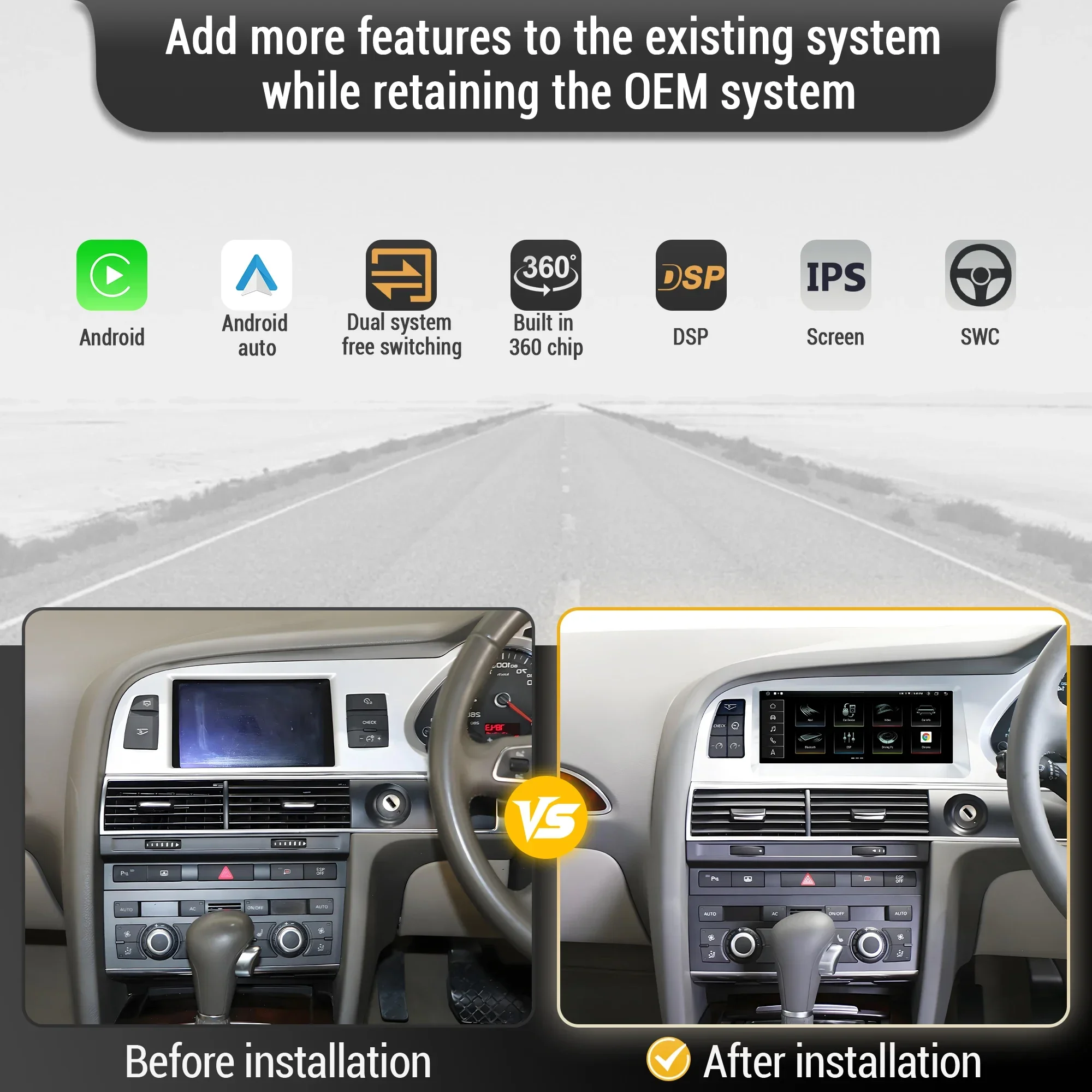 8.8 inch Car Radio For Audi A6 C6 2005-2011 Right Hand Drive Android 14 Wireless BT Carplay Qualcomm Snapdragon 680 Touch Screen