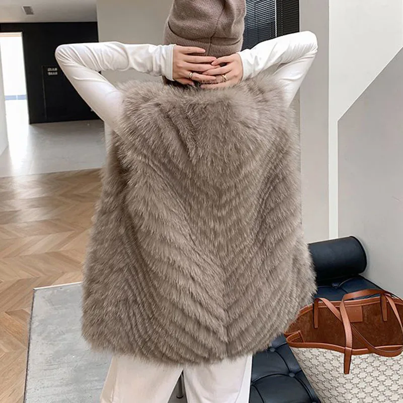 Autumn Winter Fur Vest Women Thicken Warm Plush Sleeveless Jackets Female Mid Long Waistcoat Woman clothing outwear