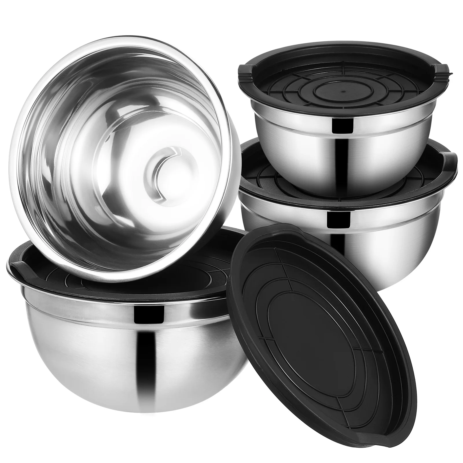 

4 Pcs Kitchen Prep Serving Bowls With Lids Stainless Steel Large Capacity Non Slip Mixing Bowls With Lids Stackable