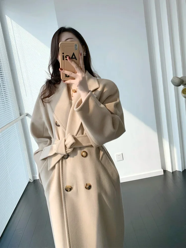 101801 Cashmere Coat Women's Autumn and Winter New High-end Woolen Mid Length Coat