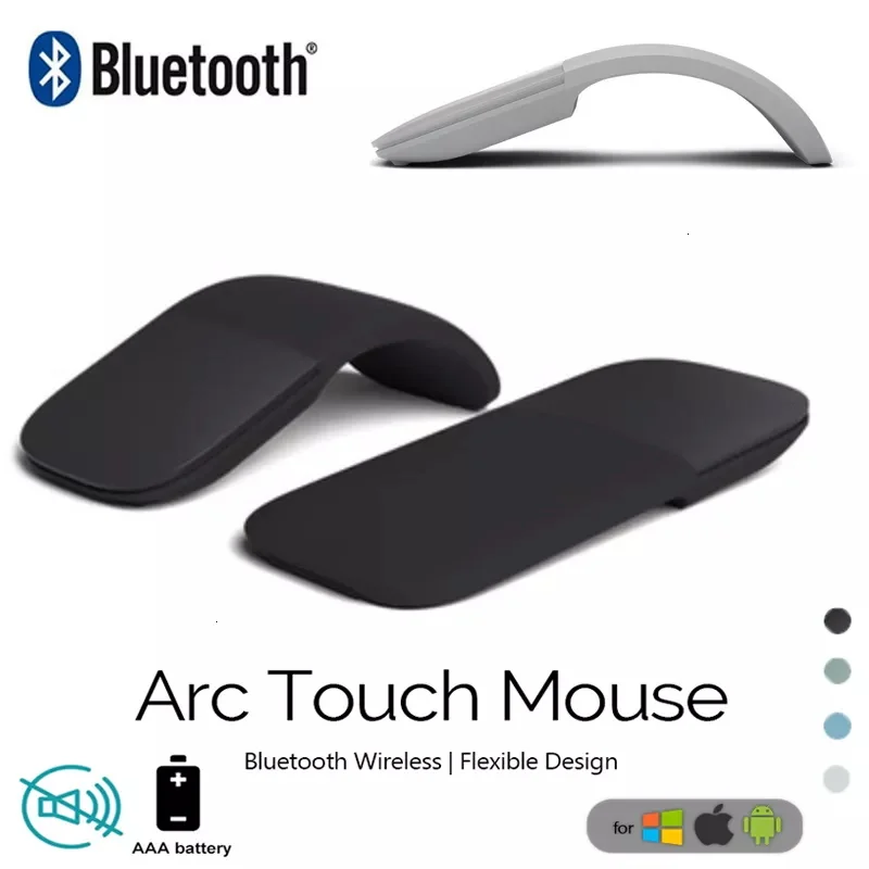 Ratón inalámbrico plegable con Bluetooth, Mini ratón táctil de arco plegable, ergonómico, Utra Delgado, silencioso, para jugador, para Microsoft,