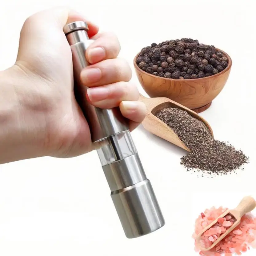 Stainless Steel Metal Portable Thumb Push Manual Pepper And Salt Grinder Pepper Muller Mill Mull Seasoning Grinders ni123