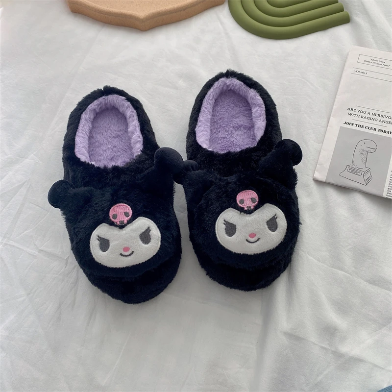 Sanrio Pochacco Slipper Warm Winter Japanese Style Indoor Shoes Cute Anime Kuromi Home Shoes For Girl Woman Flat Non-slip