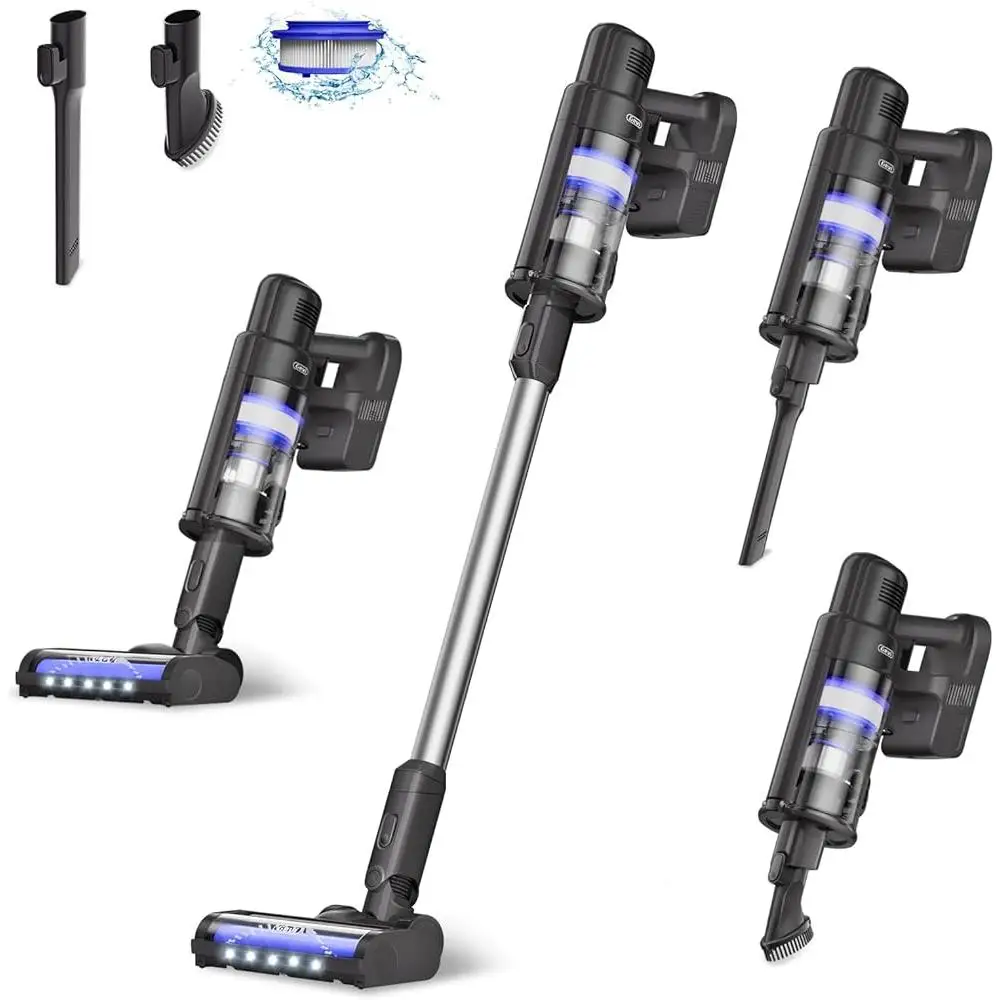 เครื่องดูดฝุ่นไร้สาย 100 นาทีรันไทม์ 500W 38KPA ดูดที่มีประสิทธิภาพ 5 ชั้น HEPA FILTER LED Light XL ถ้วยฝุ่นอุปกรณ์เสริม