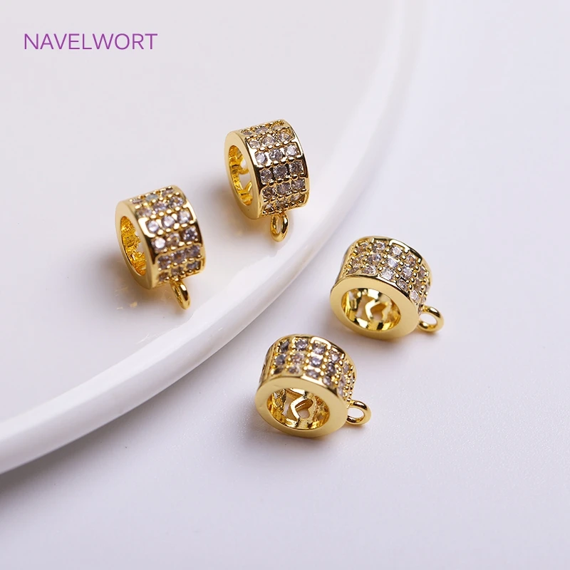 18K Gold Plated Tube Pendant Bail,Inlaid Zircon Pendant Charm Holder Spacer Connector For Fashion Jewelry Making Accessories