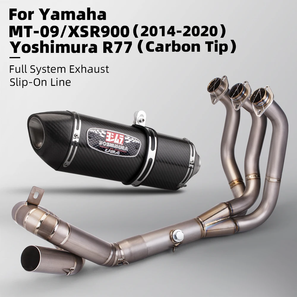 Slip-on For Yamaha MT09 FZ09 XSR900 2014-2020 Motorcycle Exhaust Full System R77 Tail Tube Muffler with Titanium Front Link Pipe