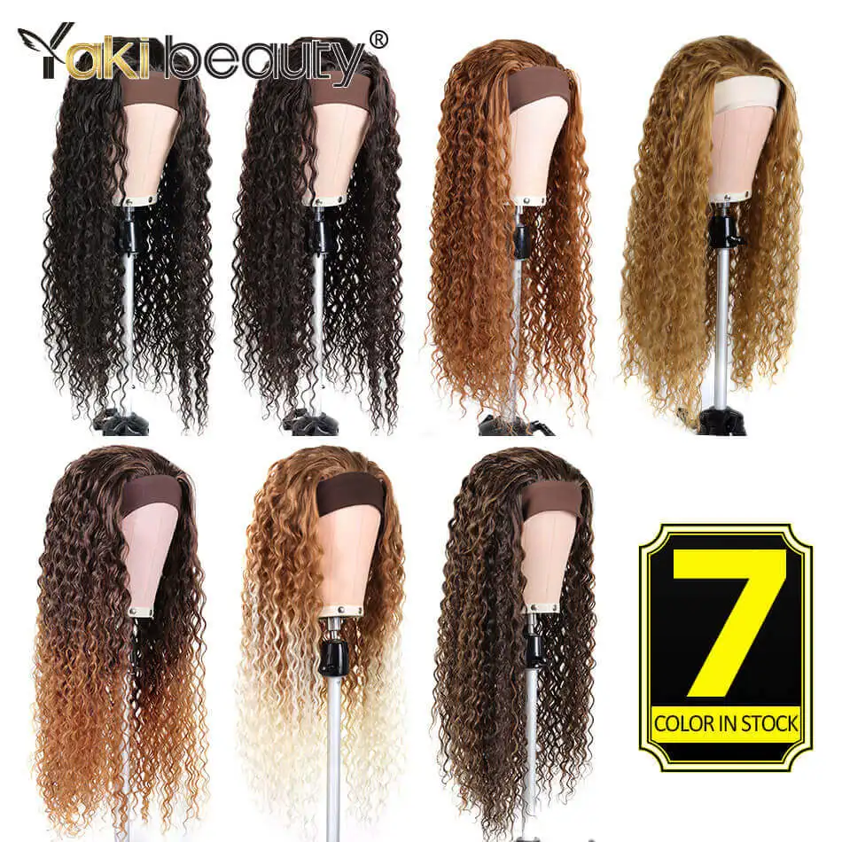 African Kinky Curly Synthetic Headband Wig 28 Inch Water Wave Ice Headband Wigs Long Curly Women\'s Daily Hairstyle Ladies Hair