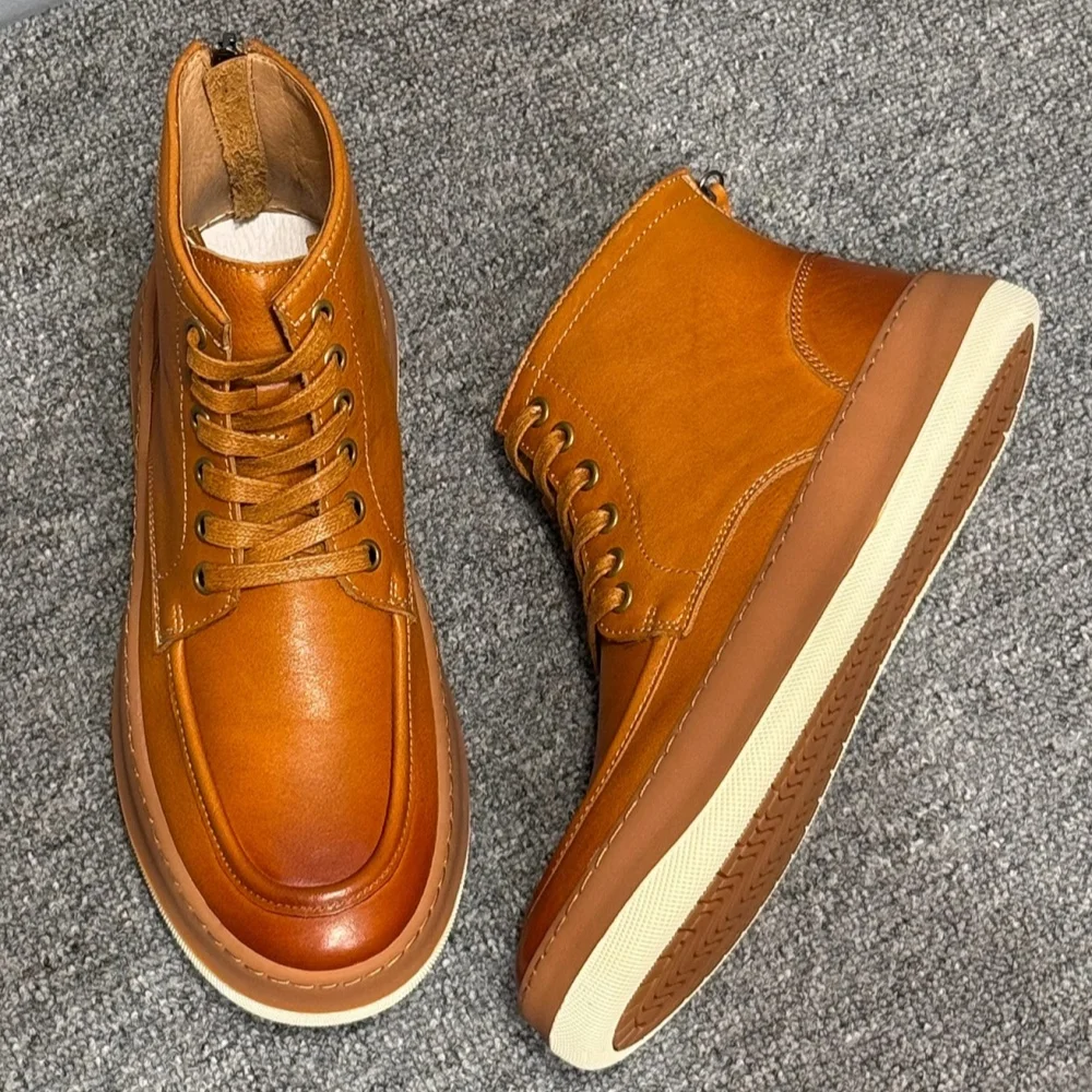 

Retro Men's boots Genuine leather Men's ankle shoes Handmade Luxury Men's leather Cowhide Business men's Driving Sneakers