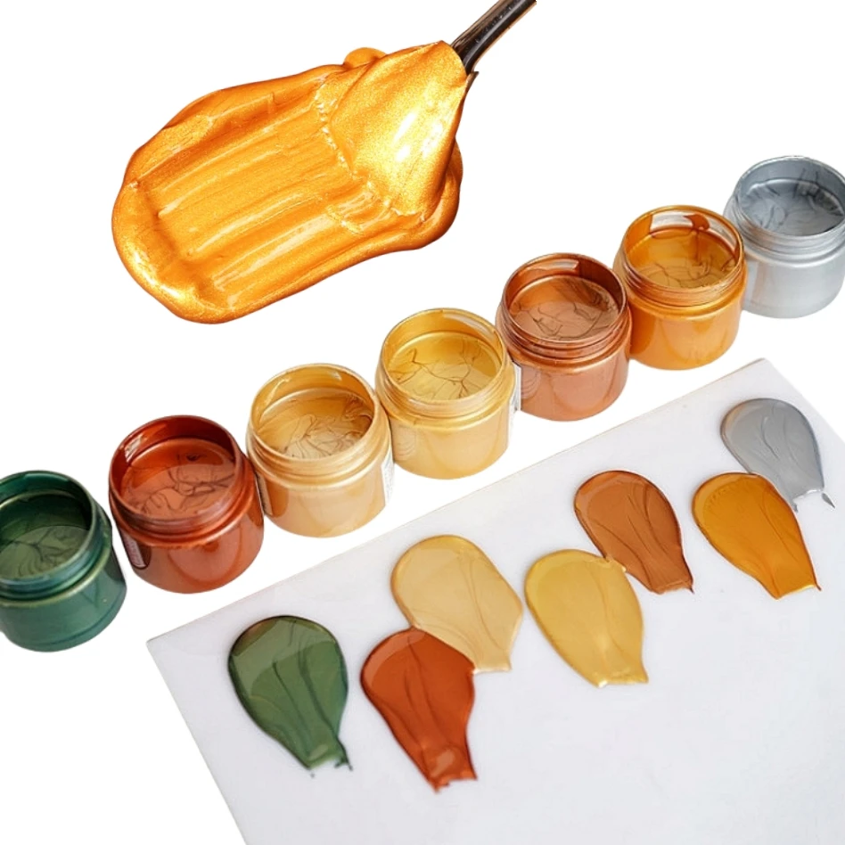 80 ml Goldene Farbe Metall Acrylfarbe Wasserdichtes Pigment Handgemalte Wandmalerei Kunst Perlglanz Pigment Statue Färbung – Detail 8