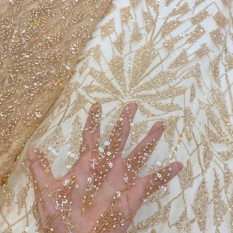 

Luxury Lace Fabrics 2022 High Quality Heavy Beaded Bridal Lace Fabric Wedding African Sequins Lace Fabric TS1656