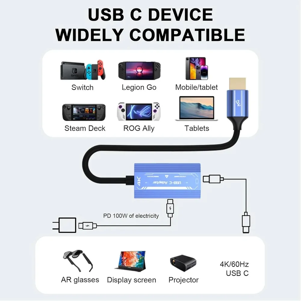 HDMI‑compatible to USB‑C Video Adapter 4K@60Hz HD Signal Input Converter for PC Laptop Connect Xreal Air Rokid VITURE RayNeo