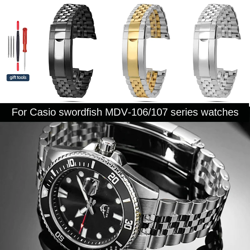 

22mm Stainless Steel Strap For Casio Duro 2784 MDV-106/B/G MDV-107-1A watch band mdv106 mdv107 Men Metal Bracelet with Tools