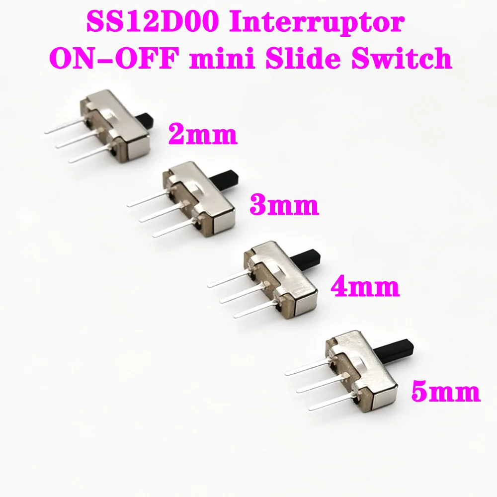 SS12D00 2/3/4/5mm Mini Slide Switch 3 Pin 1P2T 2 Position Interruptor ON-OFF Toggle Switch DIP Panel Mount For Arduino PCB DIY