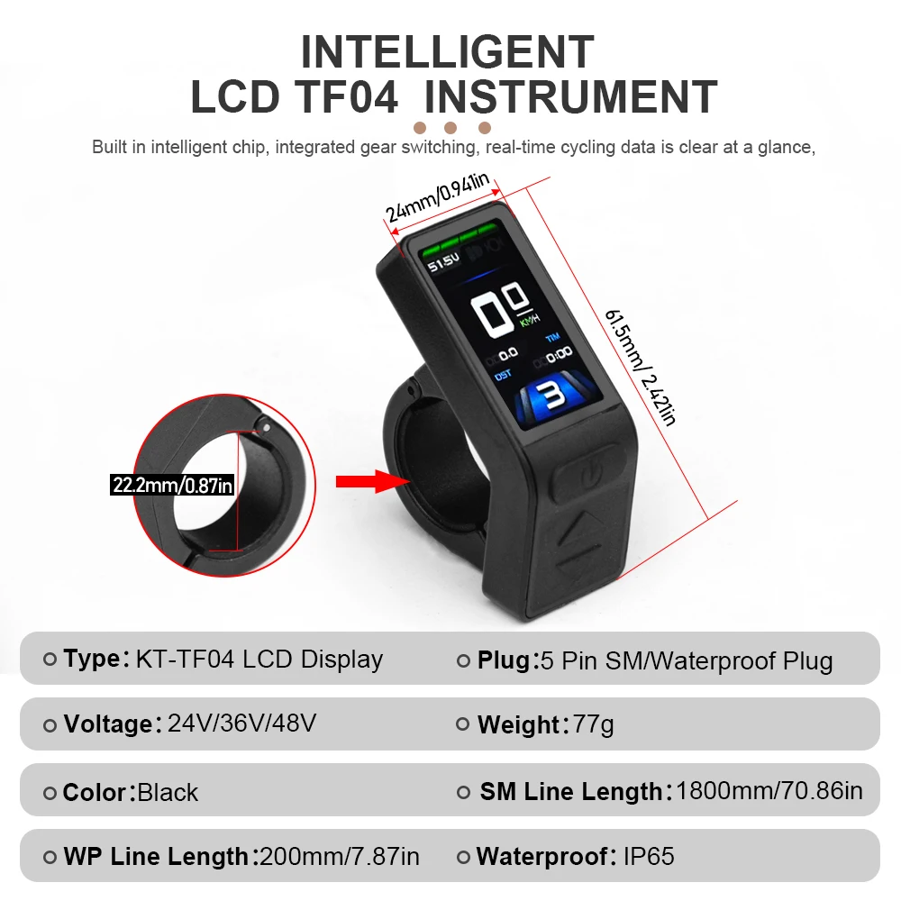 Ebike عرض 24 فولت 36 فولت 48 فولت KT TF04 عرض دراجة كهربائية Kunteng لوحة تحكم ذكية عرض لمجموعة محرك الدراجة الكهربائية #2