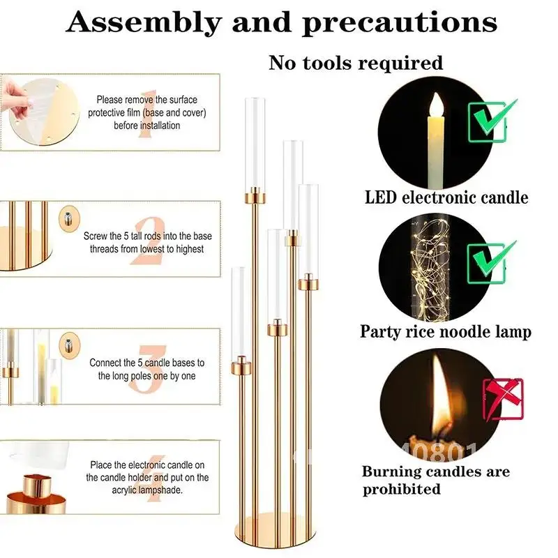 10pcs 5/8 Heads Metal Candelabra Candle Holders Road Lead Table Centerpiece Gold Candelabrum Stand Pillar Candlestick wedding