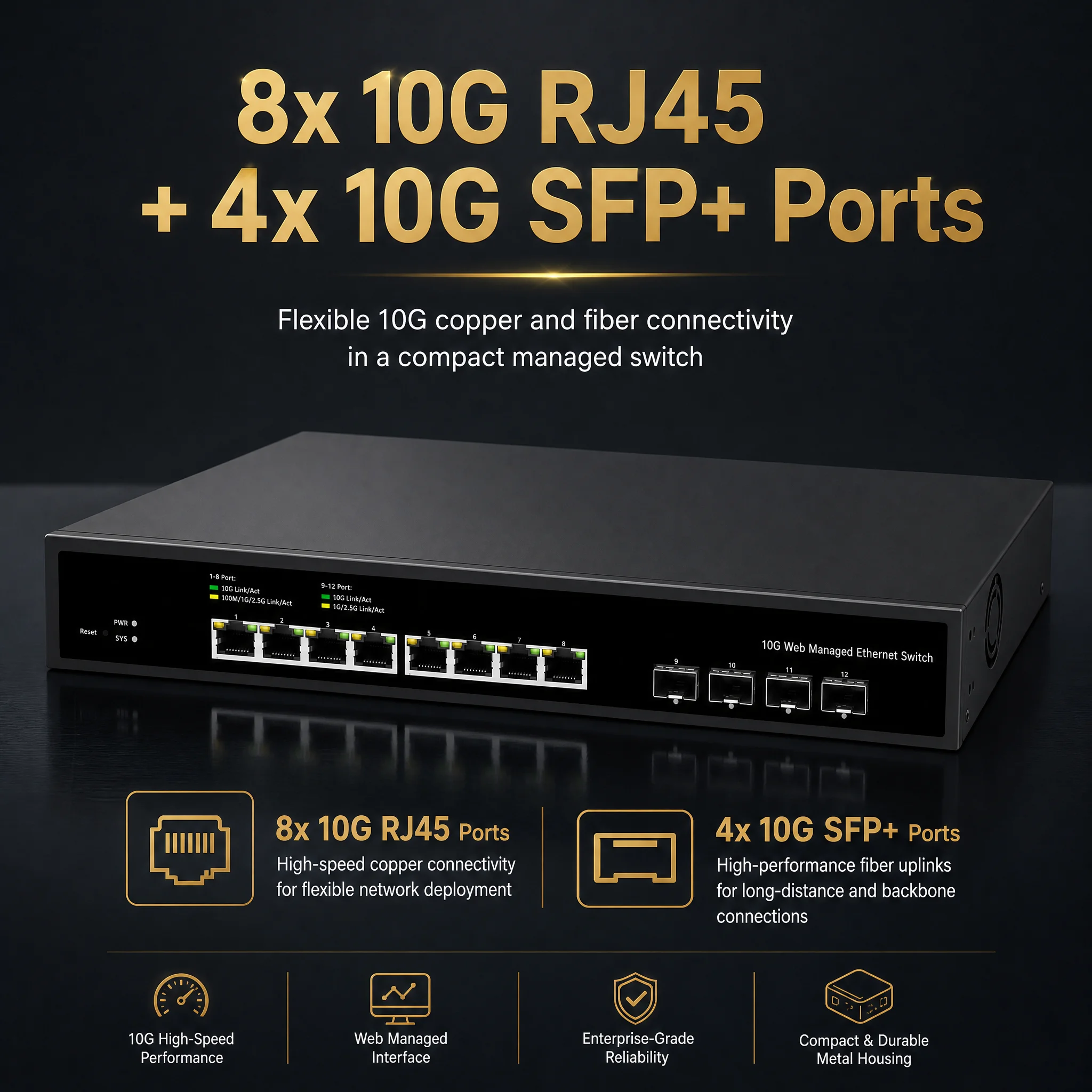 Sfp+ 10G Managed Switch 8 Port - Web Managed Multi Gigabit Ethernet Switch