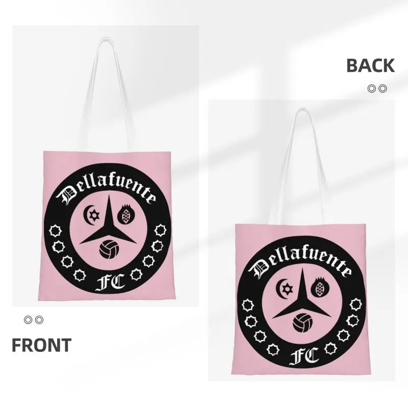 Custom Dellafuente FC Logo Gotico Groceries Shopping Bag Printing Canvas Shopper Tote Shoulder Bags Large Capacity Handbag