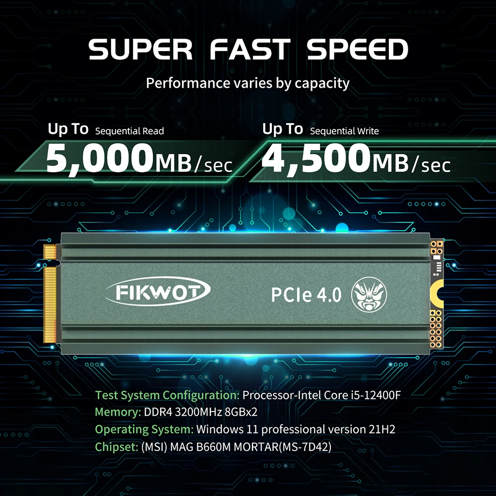 Imagem -02 - Fikwot-unidade de Estado Sólido Interna Disco Ssd com Dissipador de Calor Desktop pc Fn960 M.2 512gb 1tb 2tb 5000 Mbps Pcie4.0 x Nvme