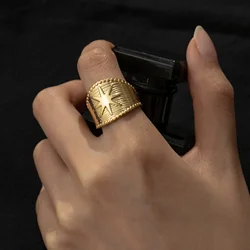 Freeteeme French Style Geometric 14K Gold-plated Ring for Women Stainless Steel Adjustable Open Ring Trendy Jewelry Party Gifts