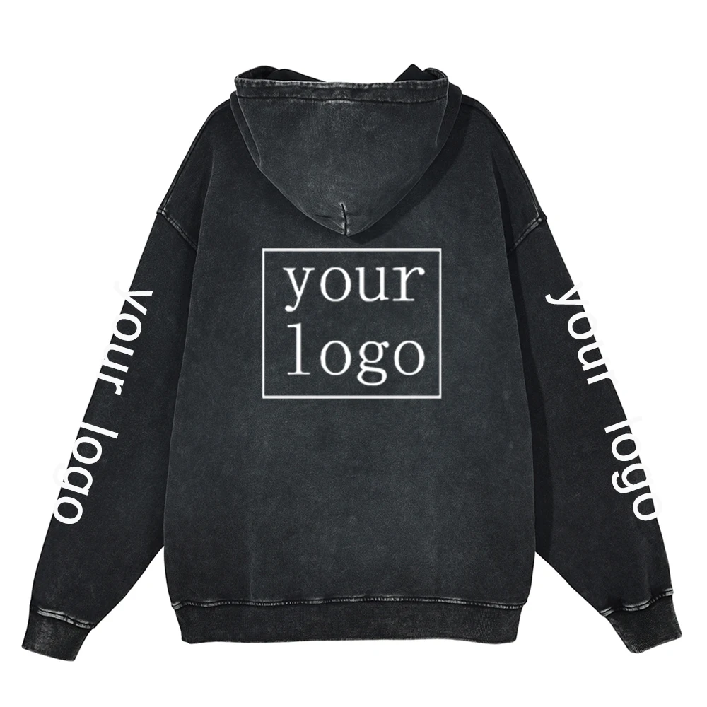 Uw eigen ontwerp merklogo/foto aangepaste hoodies vintage zuur wassen katoen mannen vrouwen manga cartoon tekst print DIY sweatshirts