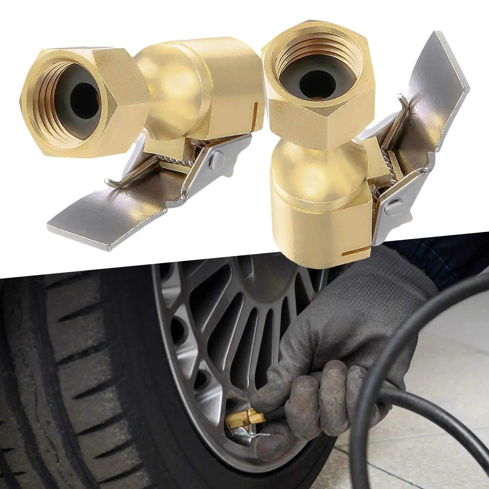 2x Car Lock tire Air Chuck with Clip Heavy Duty Tyre Valve Closed Flow