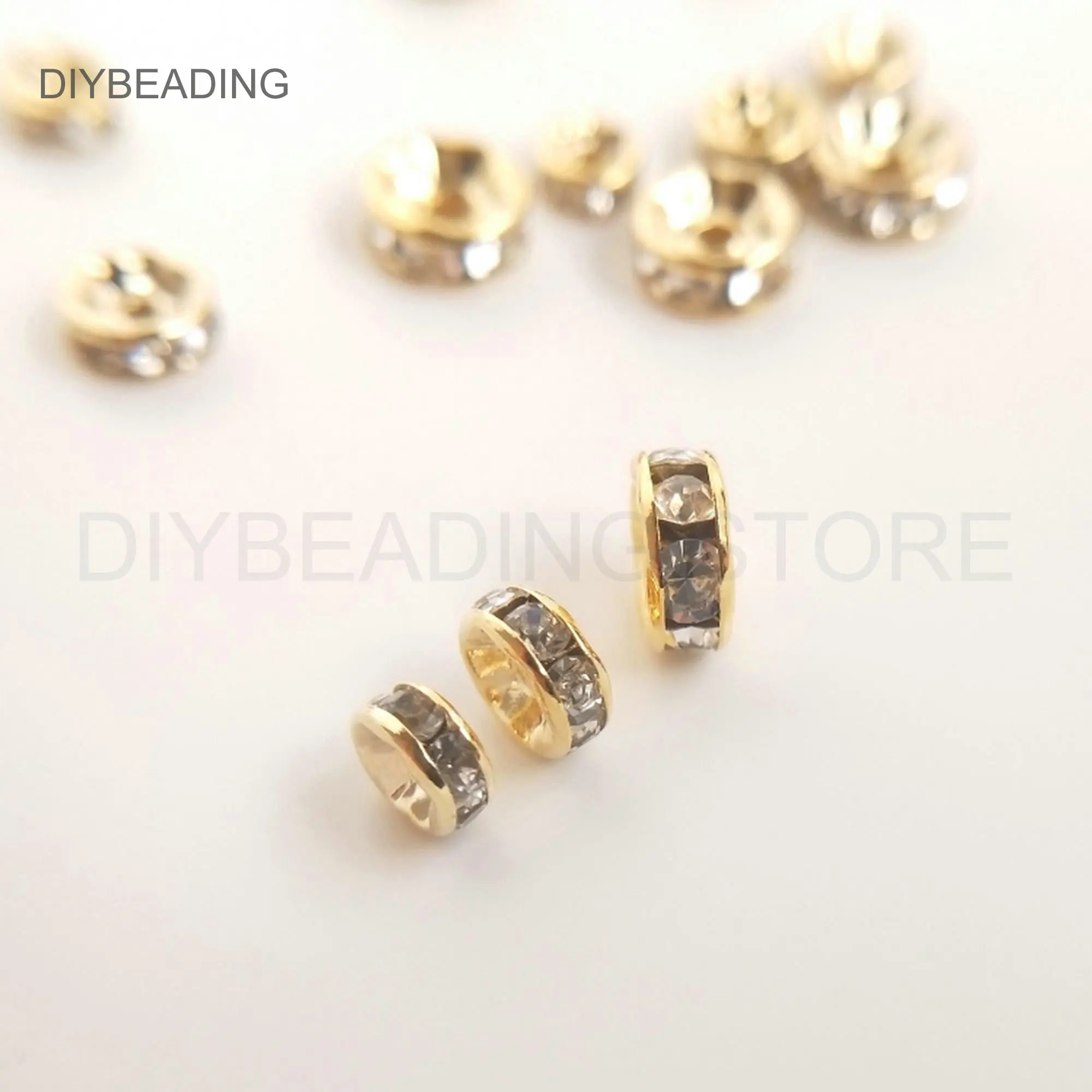 Spacer Beads for Jewelry Making Supply 14K/ 18K Gold Plated Rhinestones Rondelle Charm Beads 4/5/6/8mm Lots Wholesale Supply