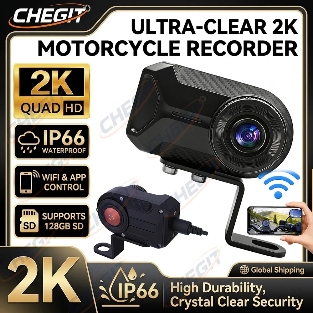 QHD 2K DVR Motorcycle Bicycle WIFI APP Driving Recorder Waterproof IP66 Front Dash Camera Recording for Cycling Riding Safety