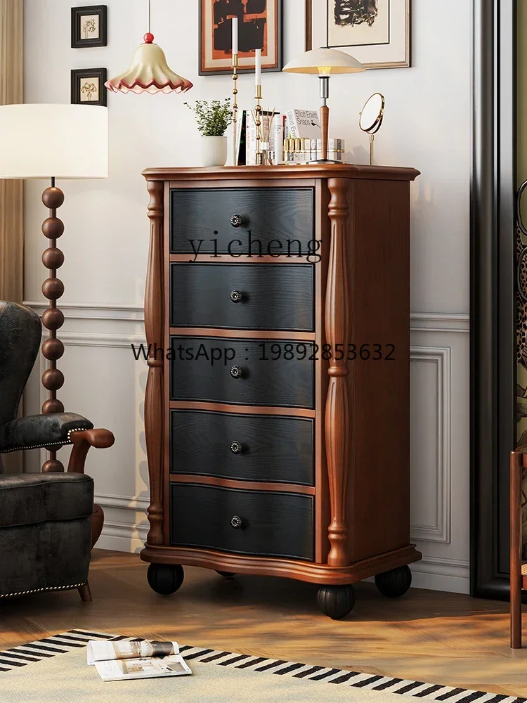 a1 Solid Wood Chest of Drawers Bedroom Living Room Four Buckets Side Cabinet Retro Wall Locker