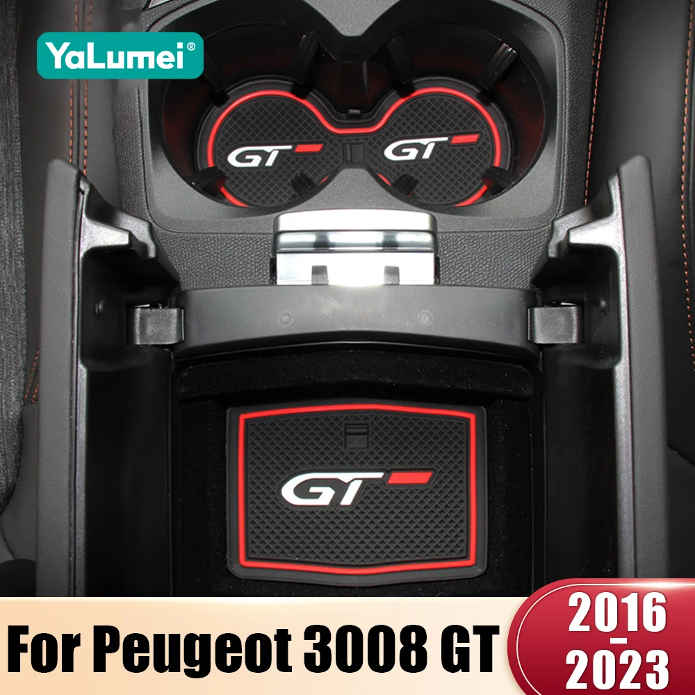 Für Peugeot 3008 GT 2016-2023 Hybrid Auto Rutschfeste Türeinsatz- und Getränkehalter-Matte Zubehör